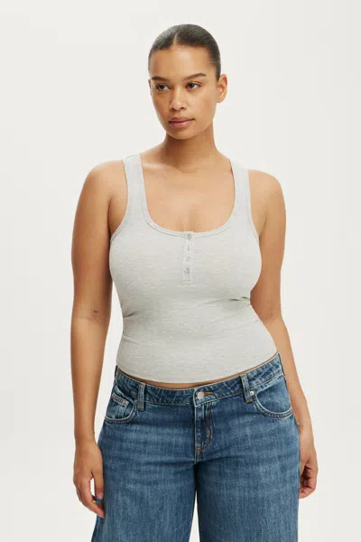 Cotton On Henley Rib Tank In Grey Marle