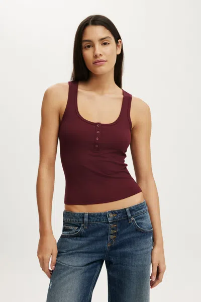 Cotton On Henley Rib Tank In Sour Cherry