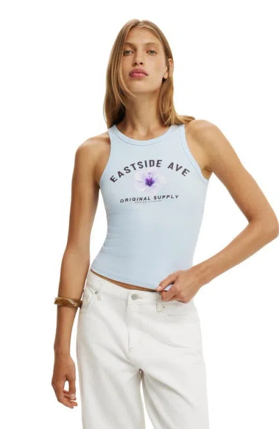 Cotton On High Neck Graphic Tank In Blue