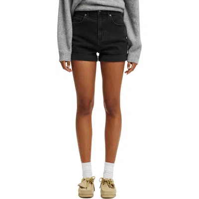 Cotton On High Rise Micro Denim Short In Graphite Black Cuff