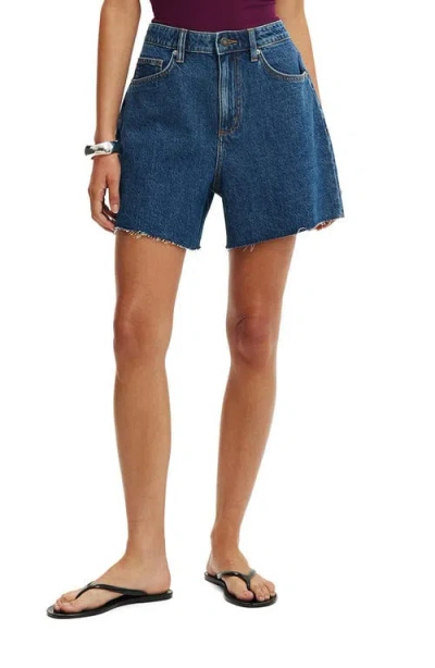 Cotton On High Waist '90s Denim Shorts In Blue