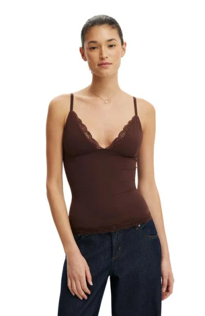 Cotton On Hold Me Lace Trim Cami In Brown