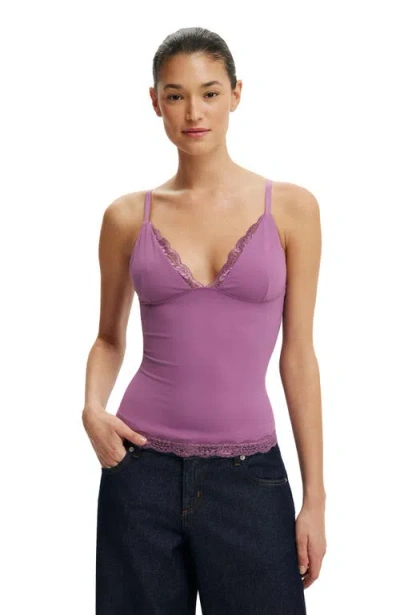 Cotton On Hold Me Lace Trim Cami In Pink