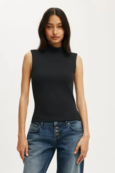 Cotton On Hold Me Mockneck Open Back Tank In Black