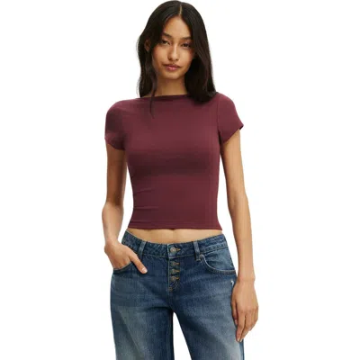 Cotton On Hold Me Scoop Back Tee In Burgundy