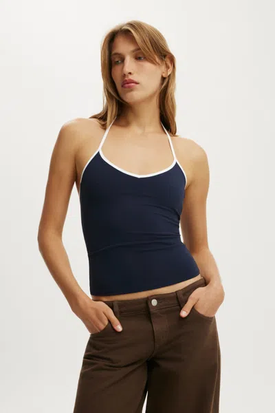 Cotton On Hold Me Tie Halter In Total Eclipse/white Bind