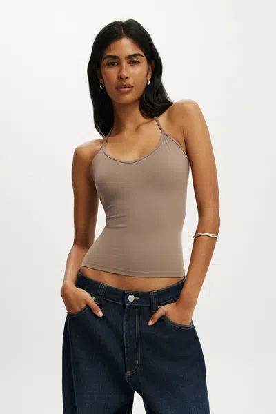Cotton On Hold Me Tie Halter In Washed Mocha
