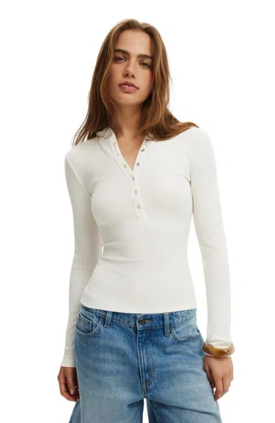 Cotton On Hooded Blake Henley Long Sleeve In White