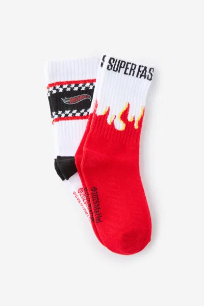 Cotton On Kids' Hot Wheels Crew Sock 2pk In Red
