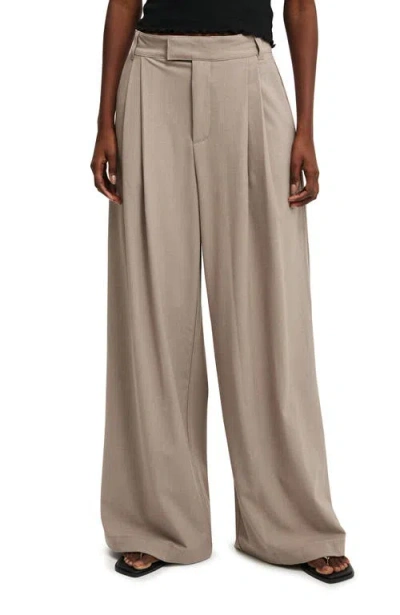 Cotton On Izzy Pleated Suiting Pant In Taupe Marle