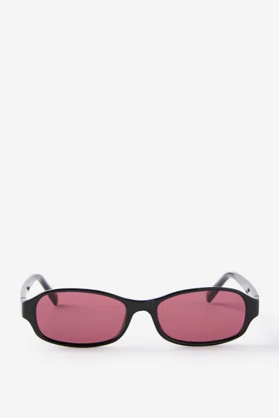 Cotton On Jamie Slim Wrap Around Sunglasses In Black/red