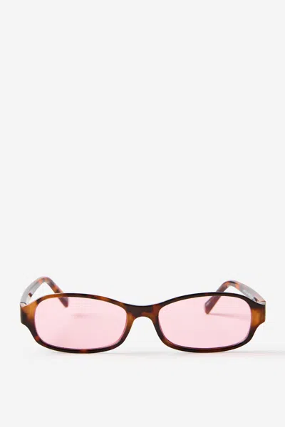 Cotton On Jamie Slim Wrap Around Sunglasses In Deep Tort/light Pink