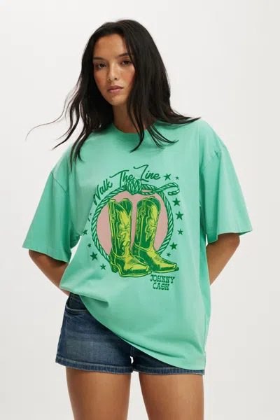 Cotton On Johnny Cash Music Boxy Graphic Tee In Green