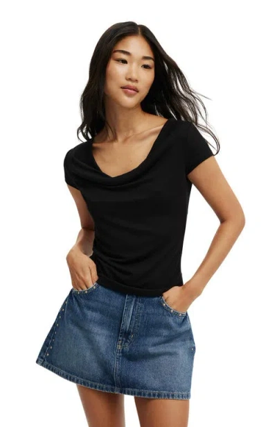 Cotton On Jordie Cowl Neck Short Sleeve In Black