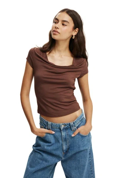 Cotton On Jordie Cowl Neck Short Sleeve In Chocolate