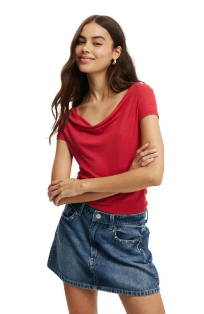 Cotton On Jordie Cowl Neck Short Sleeve In Crimson Kiss