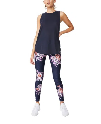 Cotton On Juniors Active Curve Hem Tank Top In Tan Navy Blue In Black