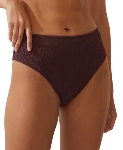 Cotton On Juniors' High-waisted Crinkle Bikini Bottoms In Brown