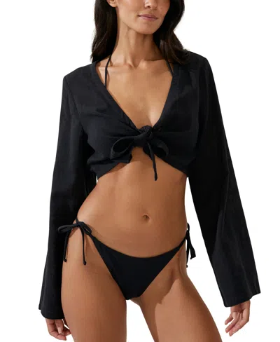 Cotton On Juniors' Knot-front Beach Shirt Cover-up In Black