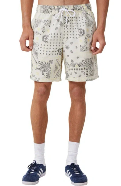 Cotton On Kahuna Drawstring Shorts In White Lemon Patchwork