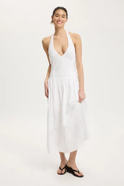 Cotton On Kaity Halter Midi Dress In White Broderie