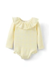 Cotton On Kids Bonnie Long Sleeve Ruffle One Piece In Baby Yellow Mini Gingham