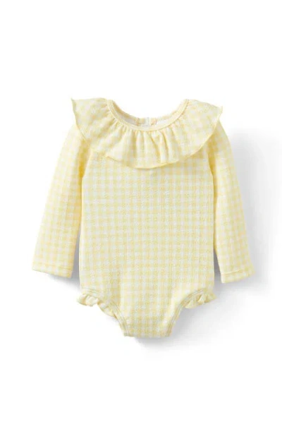 Cotton On Kids Bonnie Long Sleeve Ruffle One Piece In Baby Yellow Mini Gingham