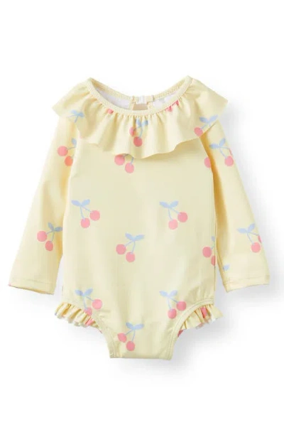 Cotton On Kids Bonnie Long Sleeve Ruffle One Piece In Baby Yellow Summer Cherries