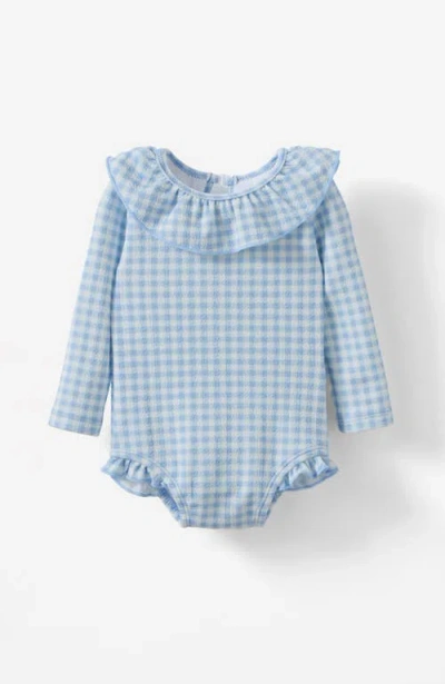 Cotton On Babies'  Kids Bonnie Long Sleeve Ruffle One Piece In Dawn Blue Mini Gingham