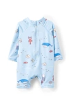 Cotton On Kids Cameron Long Sleeve Swimsuit In Dawn Blue Sea Creatures