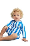 Cotton On Kids Cameron Long Sleeve Swimsuit In Harbour Blue Bold Stripe