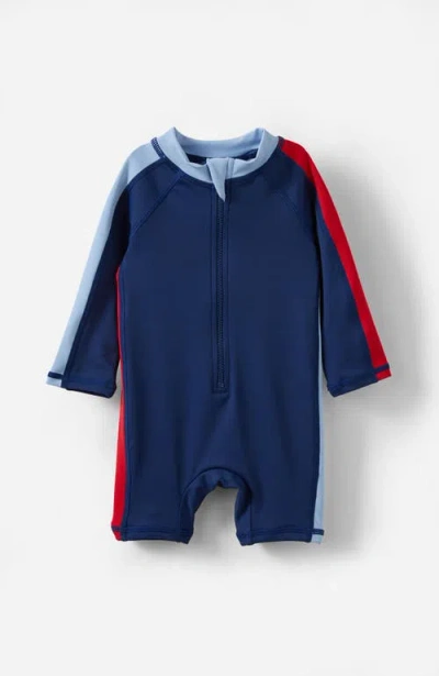 Cotton On Babies'  Kids Cameron Long Sleeve Swimsuit In Navy Ink Colourblock