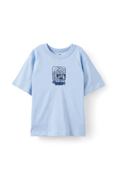 Cotton On Kids Kid's Jonny Short Sleeve Graphic Print Tee In Dawn Blue Chasing Waves