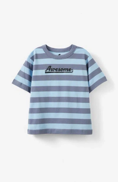 Cotton On Kids Kid's Jonny Short Sleeve Graphic Print Tee In Shadow Blue Steel Stripe