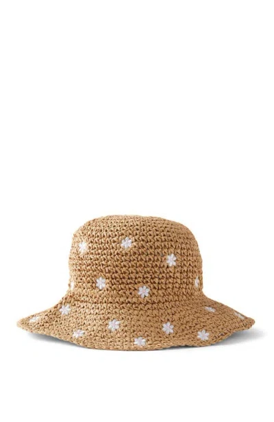 Cotton On Kids Kid's Kids Crochet Bucket Hat In Natural Daisy Embroidery