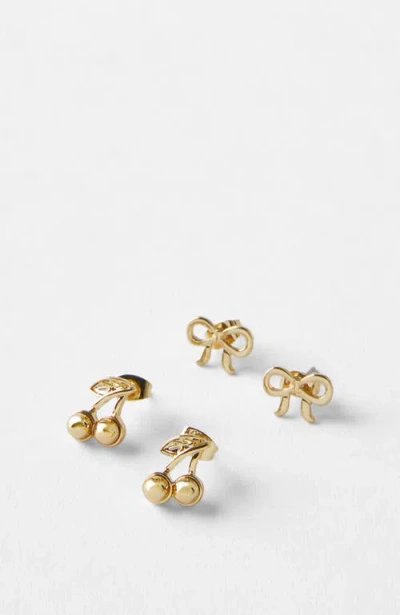 Cotton On Kids Kid's Kids Earring Set In 12k Gold Plated Bow Cherry
