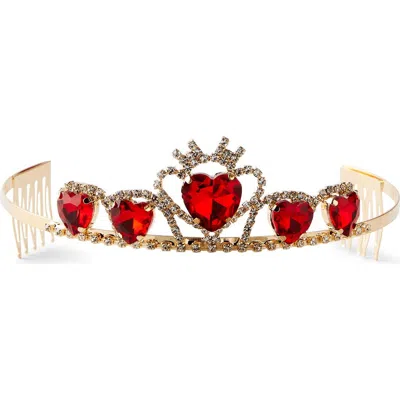 Cotton On Kids Kid's Lexi Luxe Tiara In Goldy Varsity Red Heart