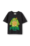 Cotton On Kids Kid's Licensed Drop Shoulder Short Sleeve Tee In Black Tmnt Pizza Time