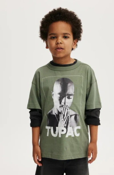 Cotton On Kids Kid's Licensed Drop Shoulder Short Sleeve Tee In Swag Green Tupac Hands