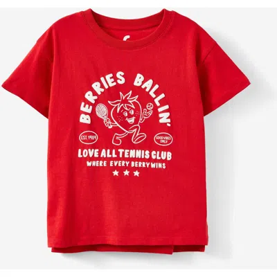 Cotton On Kids Kid's Poppy Short Sleeve Graphic Print Tee In Berries Ballin Varsity Red