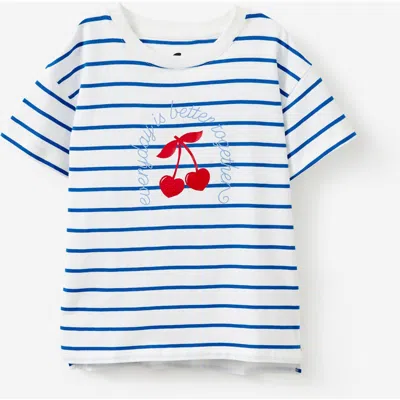 Cotton On Kids Kid's Poppy Short Sleeve Graphic Print Tee In Cherry Stripe Harbour Blue