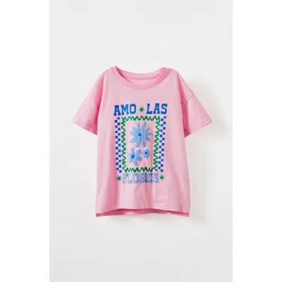 Cotton On Kids Kid's Poppy Short Sleeve Graphic Print Tee In Flores Fairy Pink