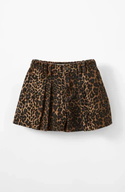 Cotton On Kids Kid's Sarai Pleat Front Denim Short In Taupy Brown Leopard
