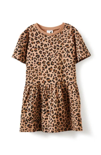 Cotton On Babies'  Kids Kid's Willow Short Sleeve Dress In Taupy Brown Leopard