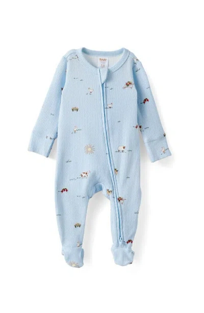 Cotton On Kids Littlie Organic Long Sleeve Zip All In One Romper In Blue