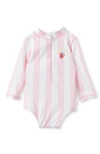 Cotton On Babies'  Kids Lucy Long Sleeve Ruffle Back Swimsuit In Blush Pink Bold Stripe