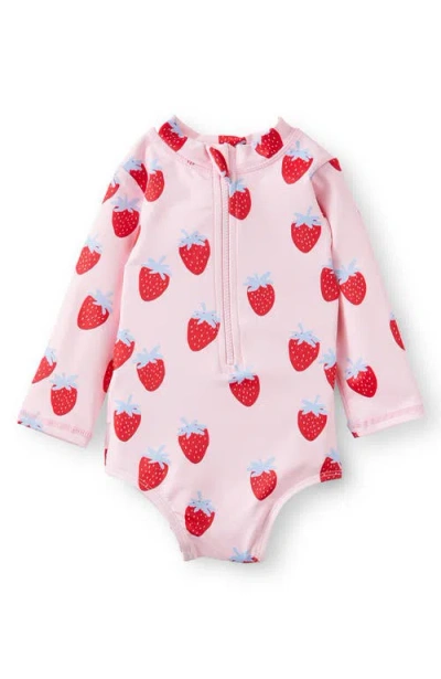 Cotton On Babies'  Kids Lucy Long Sleeve Ruffle Back Swimsuit In Blush Pink Strawberry Patch