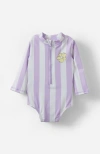 Cotton On Babies'  Kids Lucy Long Sleeve Ruffle Back Swimsuit In Vintage Lilac Bold Stripe