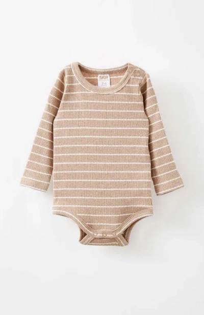 Cotton On Babies'  Kids Organic Pointelle Long Sleeve Bubbysuit In Oatmilk Marle Milk Stripe