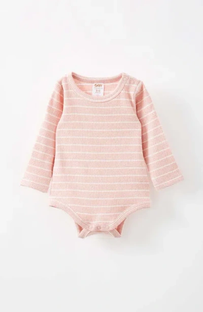 Cotton On Babies'  Kids Organic Pointelle Long Sleeve Bubbysuit In Zephyr Marle Milk Stripe